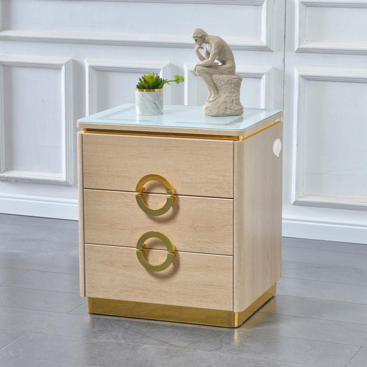 Everly Quinn Smart Side Nightstand Table With Wireless Charging & LCD